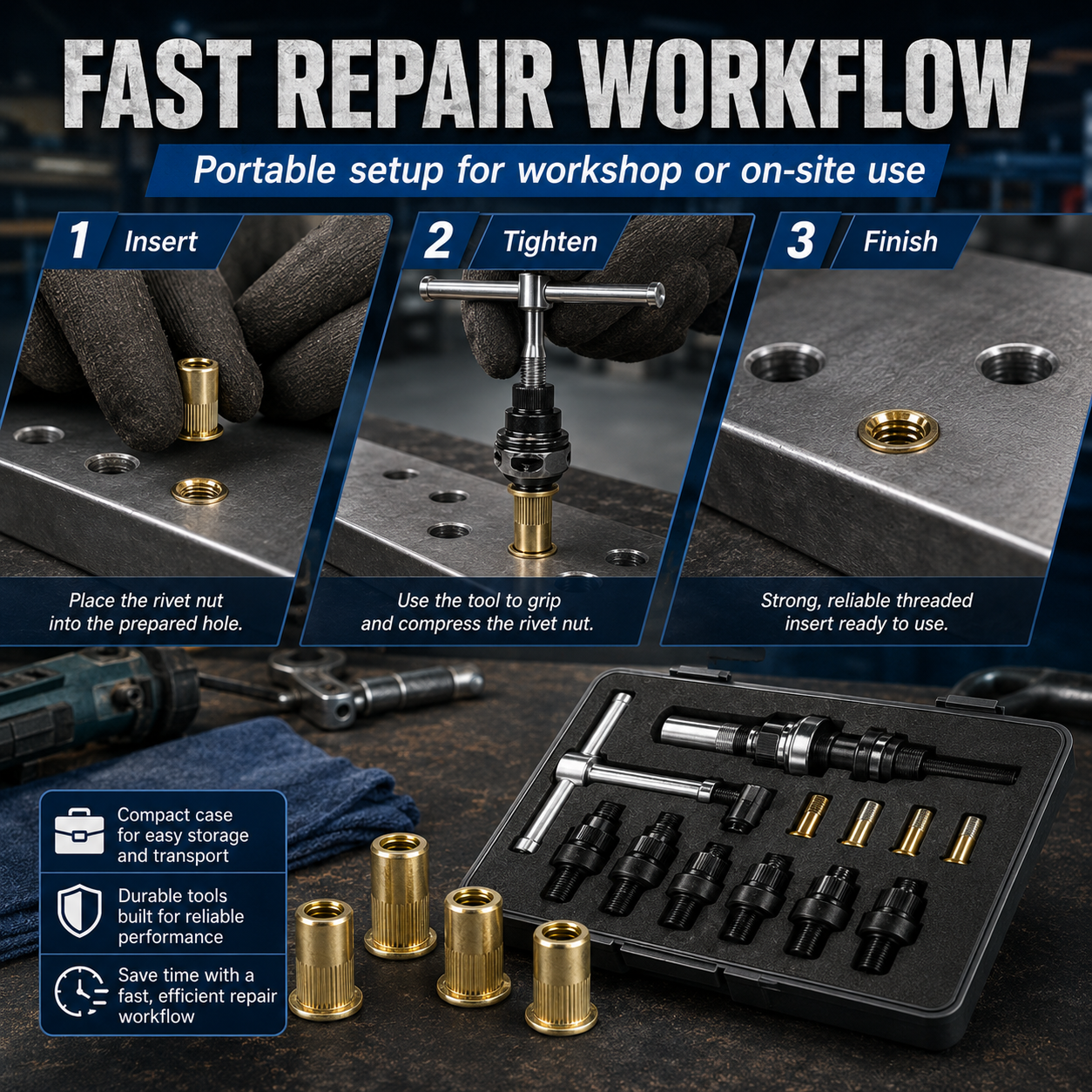 Manual & Electric Rivet Nut Tool Kit, Rivnut Setting Tool Set