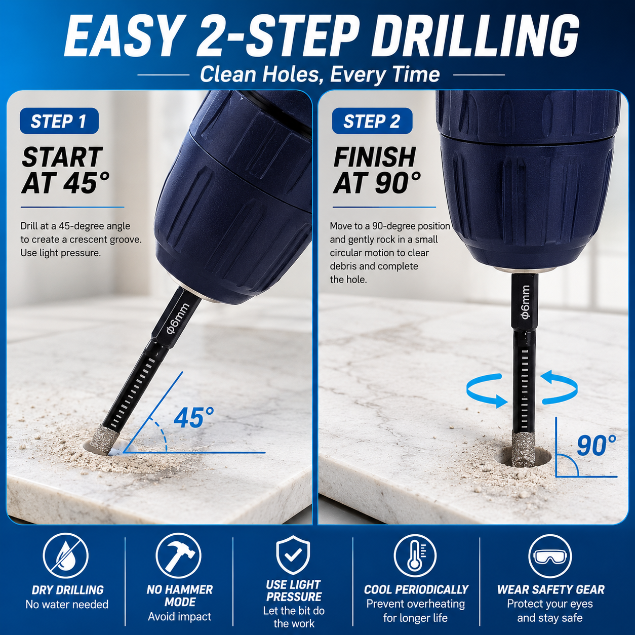 Diamond Tile Drill Bits – 6 Piece Set