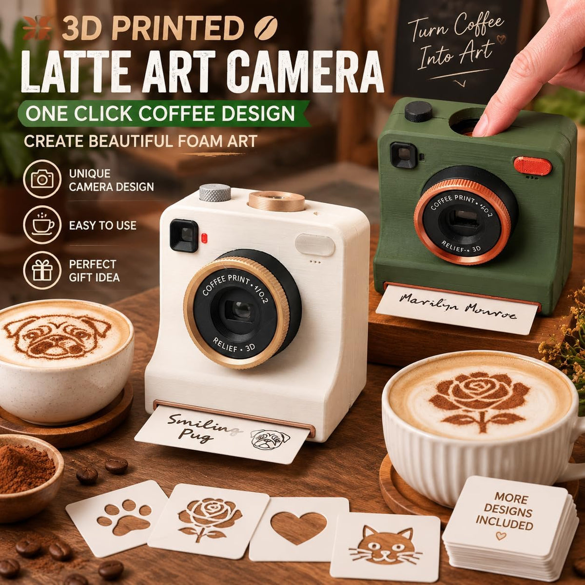 3D-Printed Latte Art Camera Stencil Tool