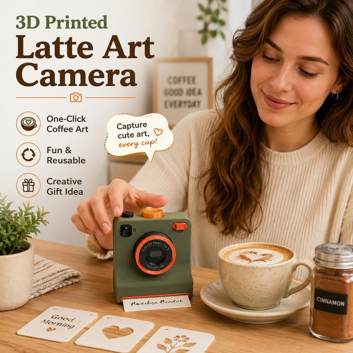 3D-Printed Latte Art Camera Stencil Tool