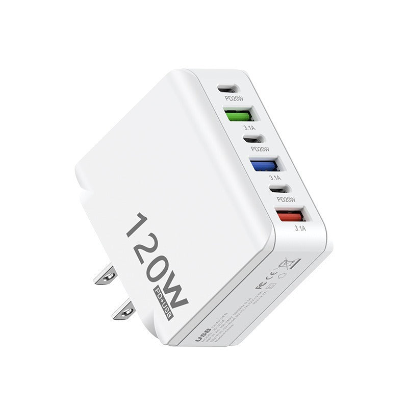 Six-Port USB and USB-C Wall Charger for Multi-Device Charging