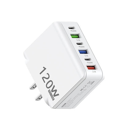 Six-Port USB and USB-C Wall Charger for Multi-Device Charging