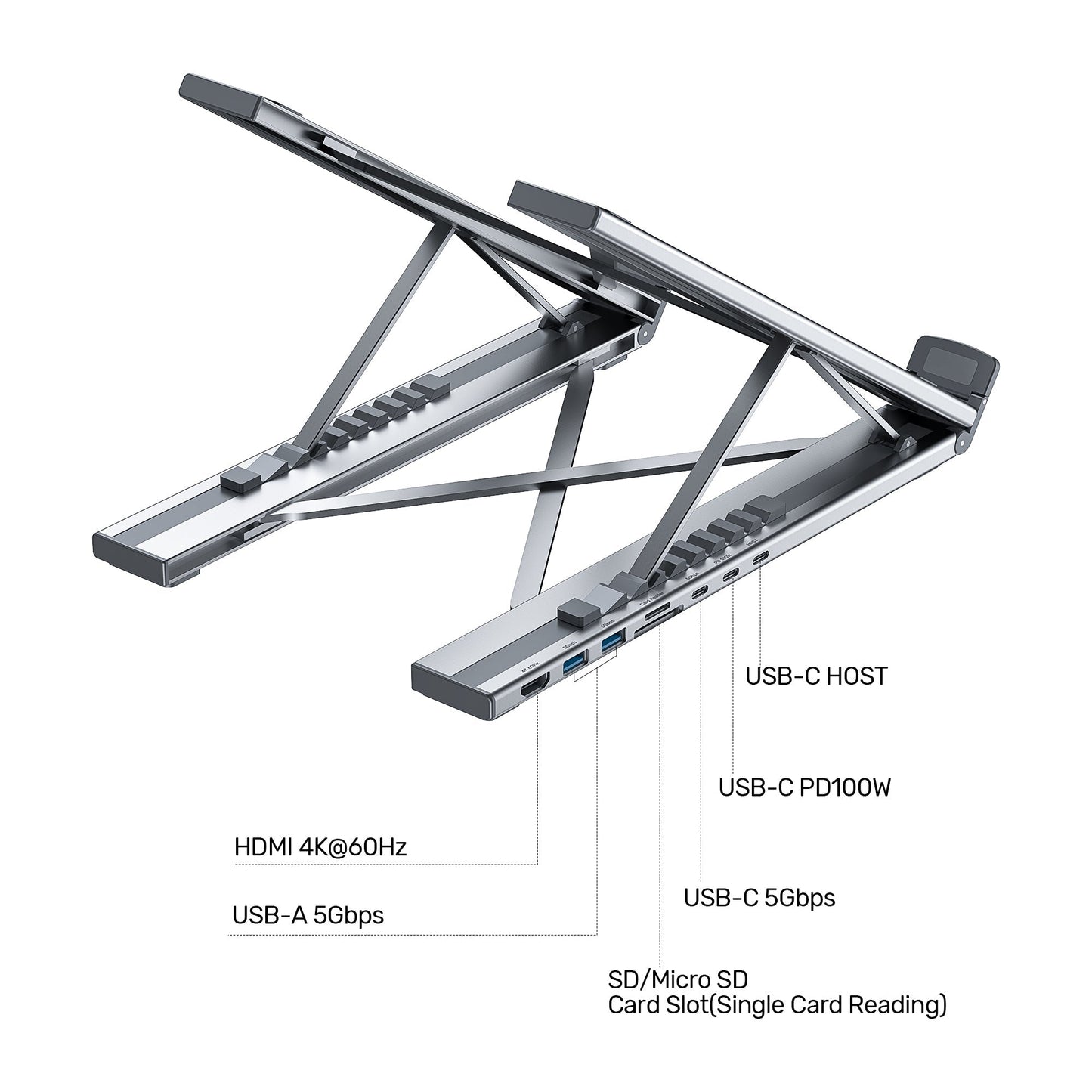 USB-C Foldable Laptop Stand with Docking Station